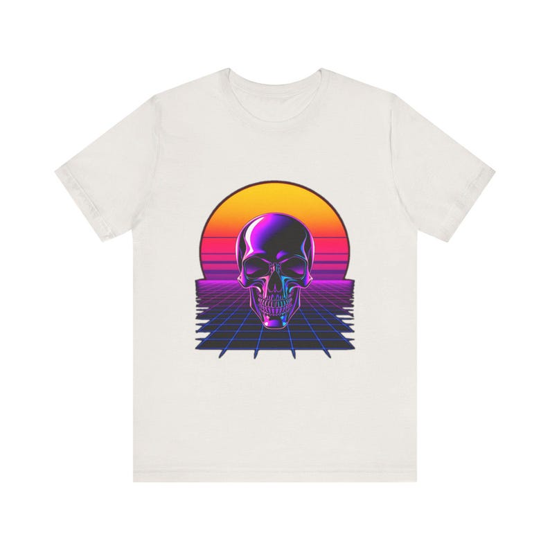 Chrome Skull Neon Perspective Synthwave Retro 80er T-Shirt, Synthwave Retro Tee, Retrowave Geschenk Bild 6