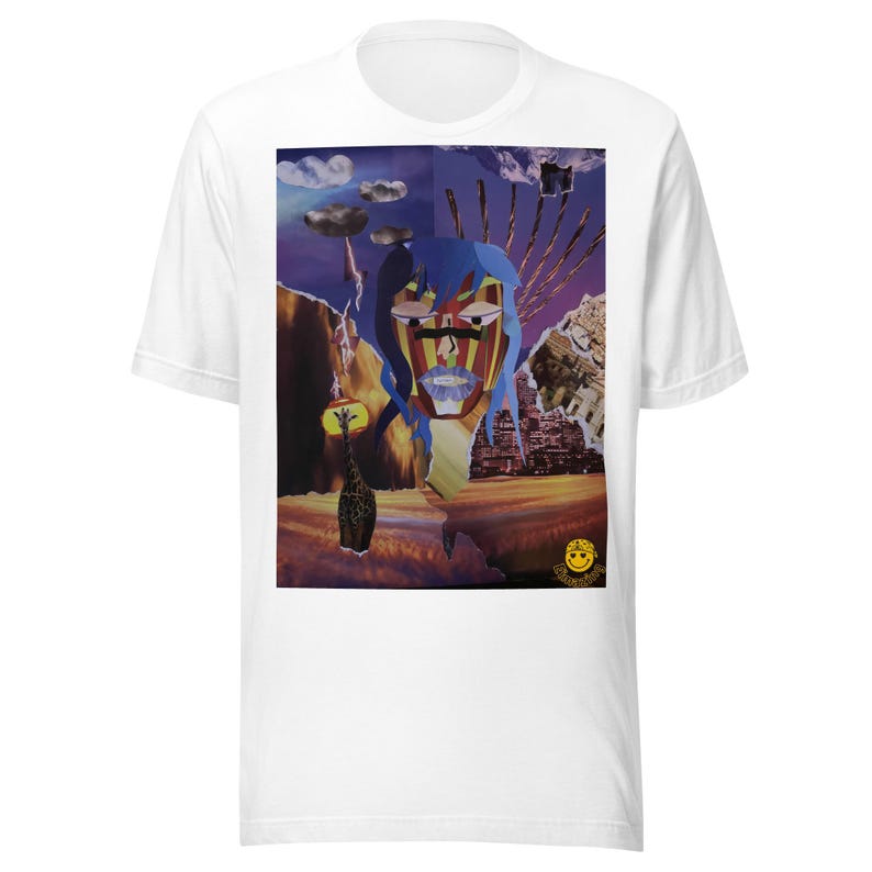 Fantasy Collage Graphic Tee – Abstract Face & Sunset City – Artsy Unisex Shirt