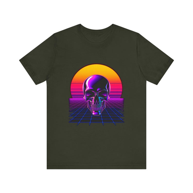 Chrome Skull Neon Perspective Synthwave Retro 80er T-Shirt, Synthwave Retro Tee, Retrowave Geschenk Bild 8