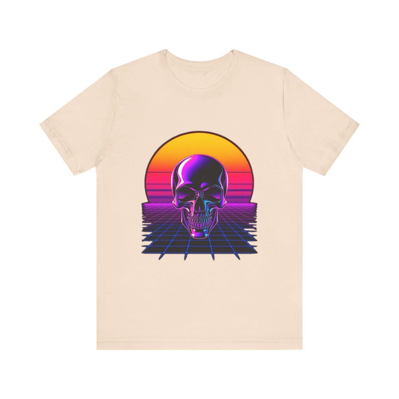 Chrome Skull Neon Perspective Synthwave Retro 80er T-Shirt, Synthwave Retro Tee, Retrowave Geschenk Bild 5