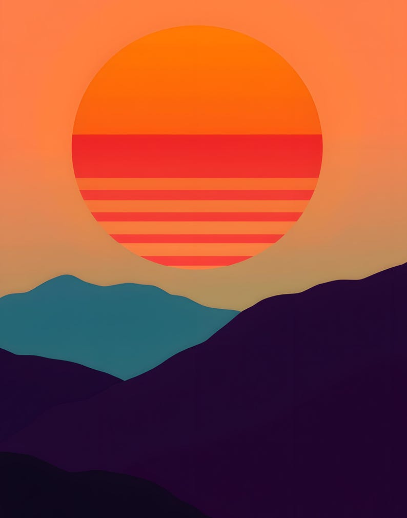 Retro-Wandbild „Sunset Stripes“ im 70er-Jahre-Stil zum Ausdrucken, digitaler Download, Sofort-Download-Set Bild 3