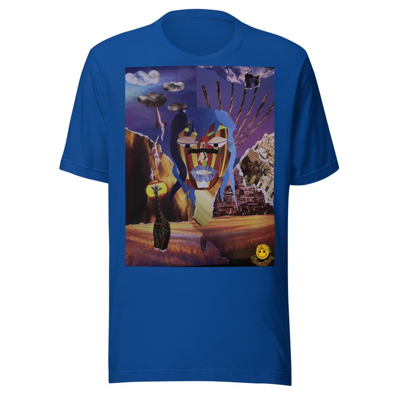 Fantasy Collage Graphic Tee – Abstract Face & Sunset City – Artsy Unisex Shirt