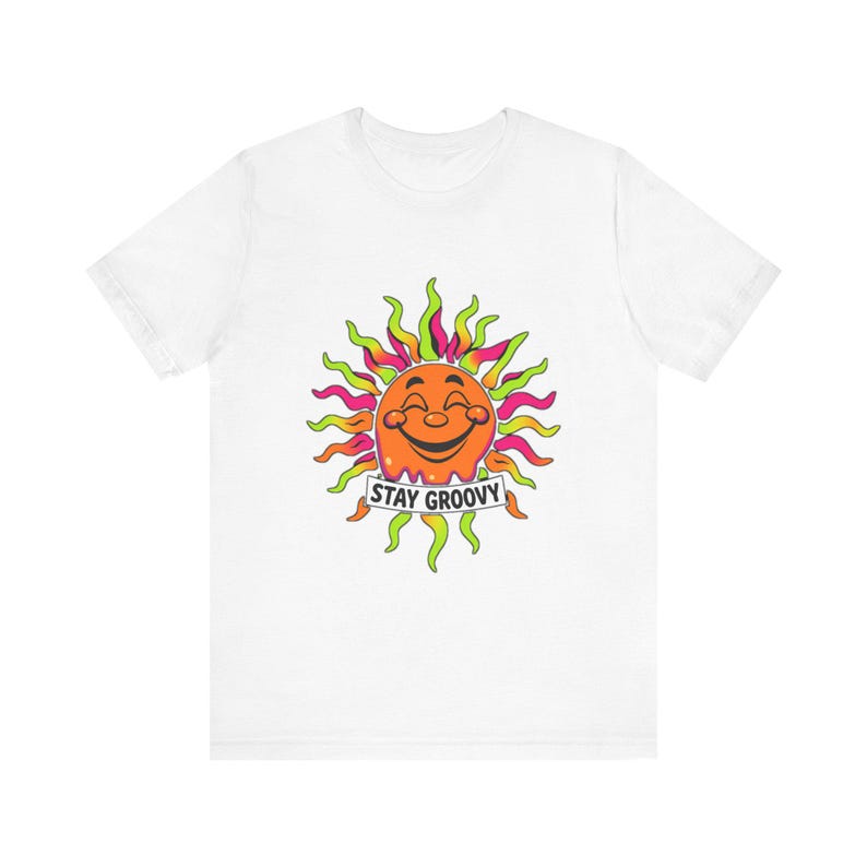 T-Shirt mit schmelzender, lächelnder Sonne im psychedelischen 70er-Jahre-Retro-Stil, psychedelisches 70er-Jahre-T-Shirt, cooles Hippie-Geschenk Bild 1