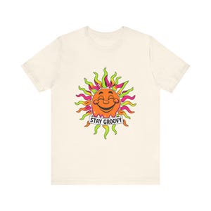 T-Shirt mit schmelzender, lächelnder Sonne im psychedelischen 70er-Jahre-Retro-Stil, psychedelisches 70er-Jahre-T-Shirt, cooles Hippie-Geschenk Bild 4