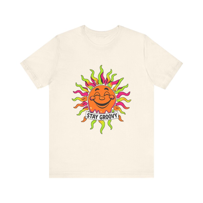 T-Shirt mit schmelzender, lächelnder Sonne im psychedelischen 70er-Jahre-Retro-Stil, psychedelisches 70er-Jahre-T-Shirt, cooles Hippie-Geschenk Bild 4