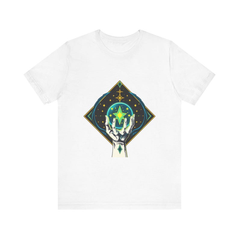 T-Shirt mit leuchtendem Kristallmotiv, himmlisch-mystisches Geschenk Bild 1
