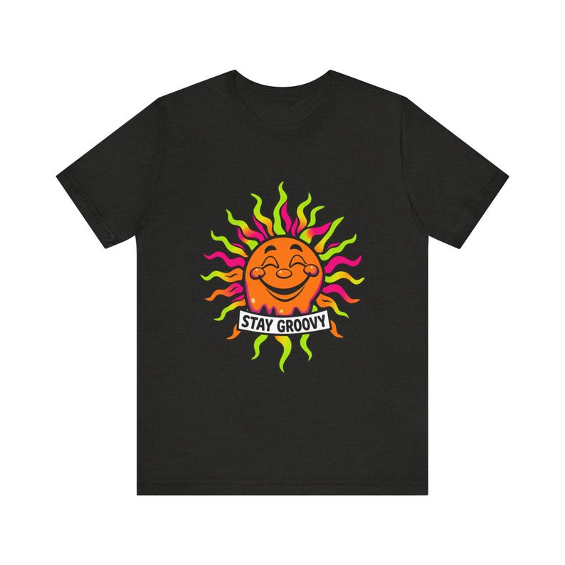 T-Shirt mit schmelzender, lächelnder Sonne im psychedelischen 70er-Jahre-Retro-Stil, psychedelisches 70er-Jahre-T-Shirt, cooles Hippie-Geschenk Bild 7