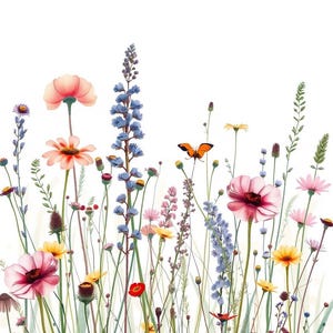 Aquarell-Wandbild „Wildblumenwiese“ zum Ausdrucken, digitaler Download, Sofort-Download-Druckset Bild 1