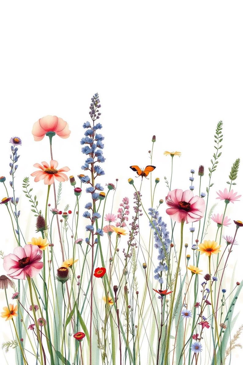Aquarell-Wandbild „Wildblumenwiese“ zum Ausdrucken, digitaler Download, Sofort-Download-Druckset Bild 1