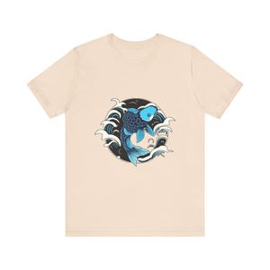 T-Shirt mit Koi-Karpfen inmitten japanischer Ukiyo-e-Malerei, japanisches Kunst-T-Shirt, Geschenkidee für japanische Kunst Bild 5
