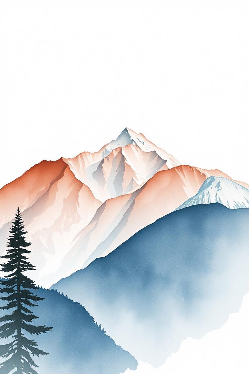 Watercolor Mountain Range Printable Wall Art, Digital Download, Instant Download Print Set image 2