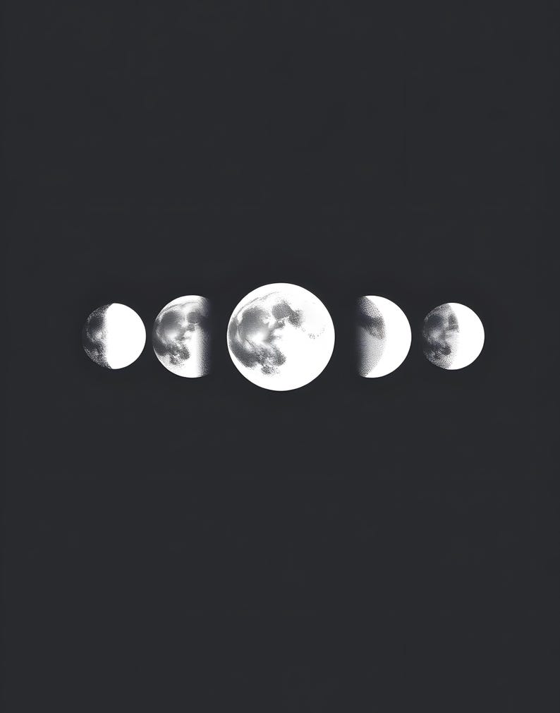 Mondphasen-Linienzeichnungen zum Ausdrucken, digitaler Download, Sofort-Download-Druckset Bild 3