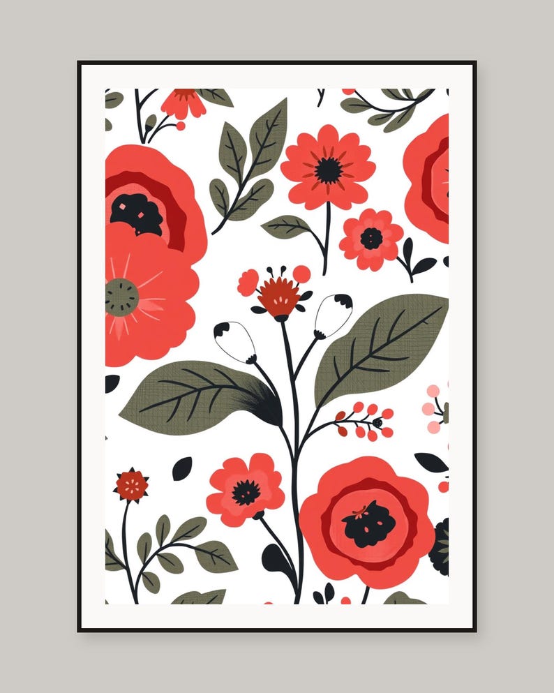 Skandinavisches florales Volksmuster – Druckbare Wandbilder, Digitaler Download, Sofort-Download-Druckset Bild 2