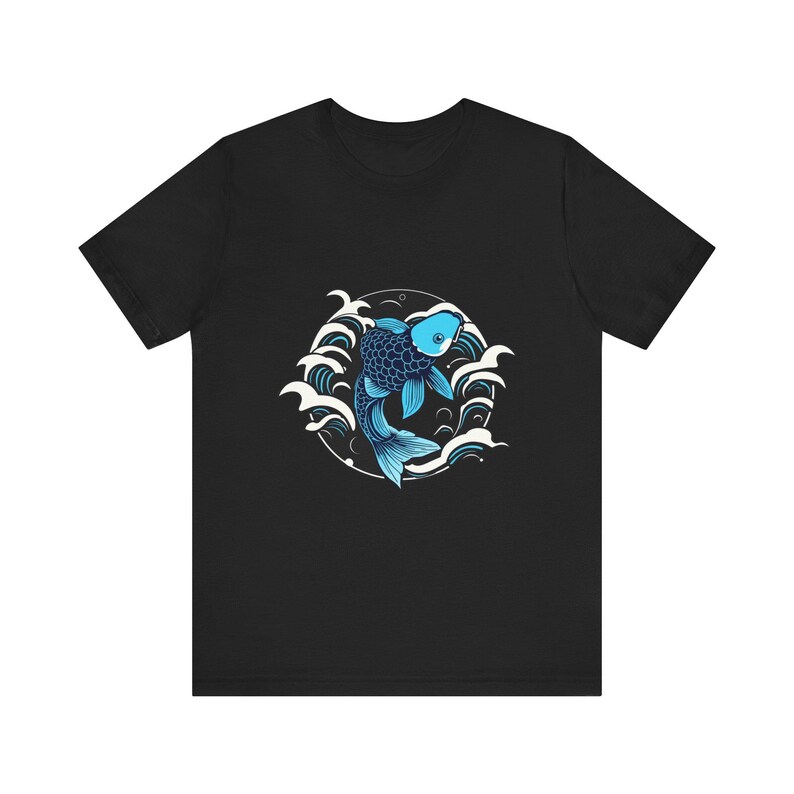 T-Shirt mit Koi-Karpfen inmitten japanischer Ukiyo-e-Malerei, japanisches Kunst-T-Shirt, Geschenkidee für japanische Kunst Bild 3