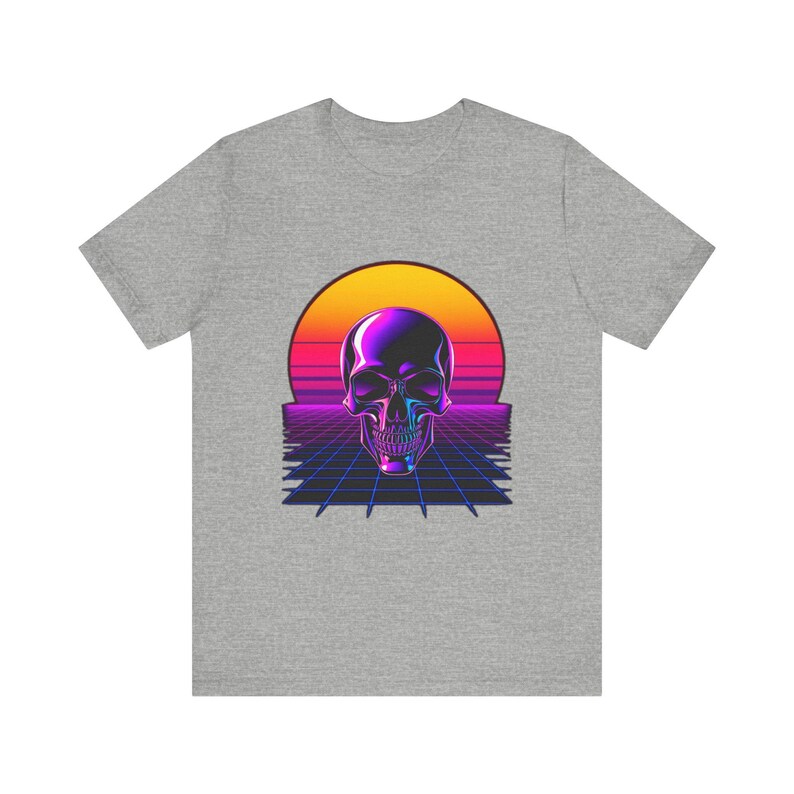 Chrome Skull Neon Perspective Synthwave Retro 80er T-Shirt, Synthwave Retro Tee, Retrowave Geschenk Bild 10