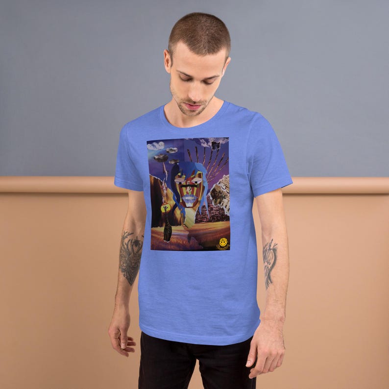 Fantasy Collage Graphic Tee – Abstract Face & Sunset City – Artsy Unisex Shirt