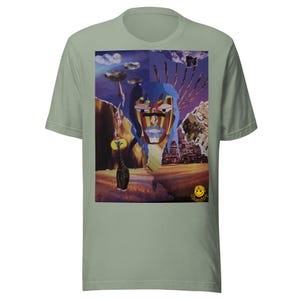 Fantasy Collage Graphic Tee – Abstract Face & Sunset City – Artsy Unisex Shirt