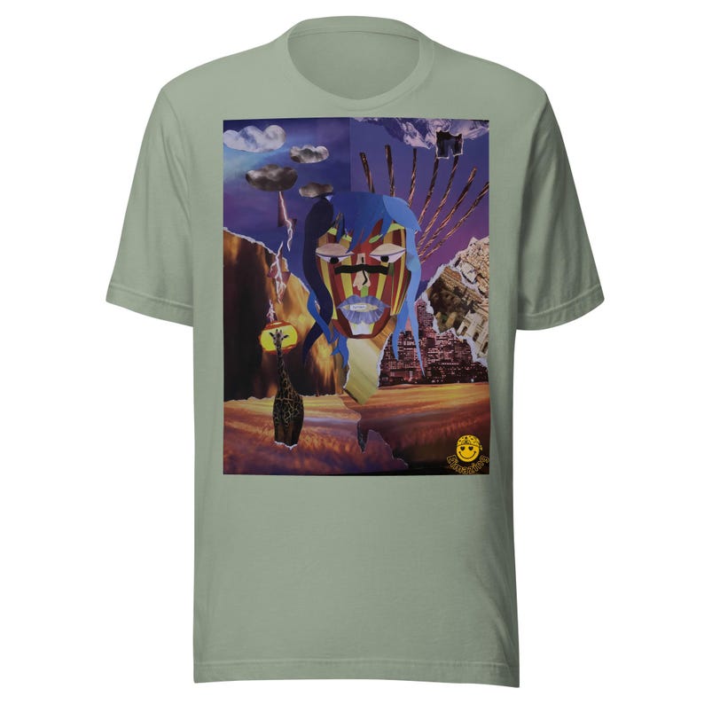 Fantasy Collage Graphic Tee – Abstract Face & Sunset City – Artsy Unisex Shirt
