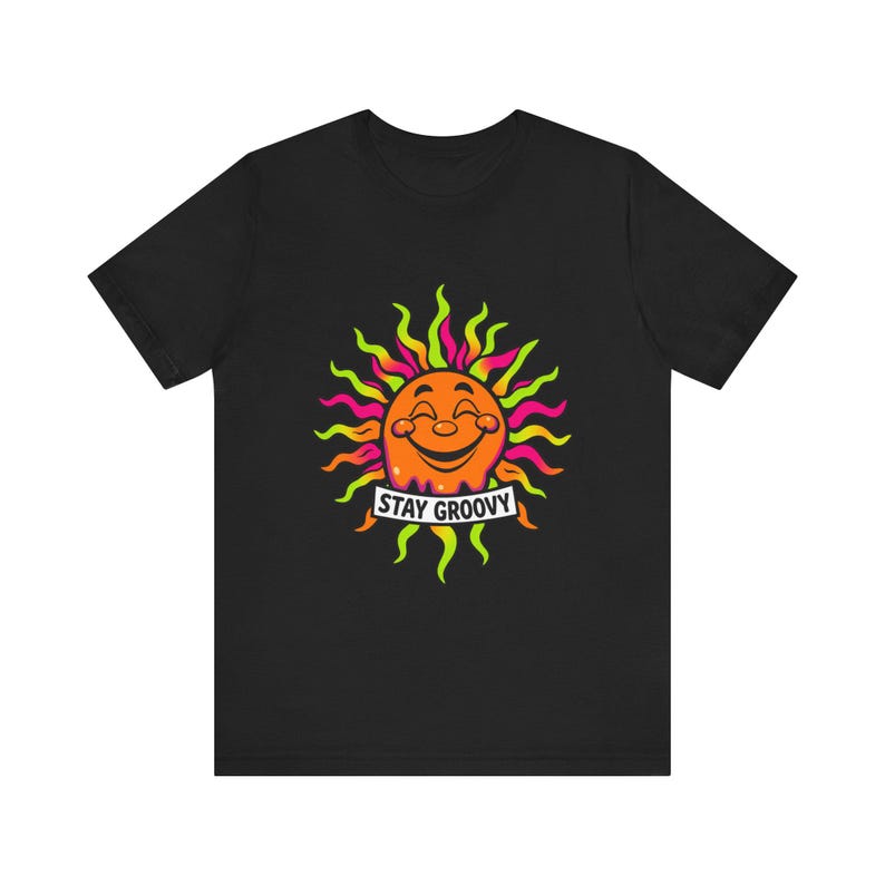 T-Shirt mit schmelzender, lächelnder Sonne im psychedelischen 70er-Jahre-Retro-Stil, psychedelisches 70er-Jahre-T-Shirt, cooles Hippie-Geschenk Bild 3