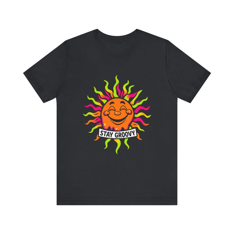 T-Shirt mit schmelzender, lächelnder Sonne im psychedelischen 70er-Jahre-Retro-Stil, psychedelisches 70er-Jahre-T-Shirt, cooles Hippie-Geschenk Bild 9