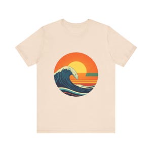 Retro Ocean Wave T-Shirt, Vintage Surf Sonnenuntergang T-Shirt, Strand-Liebhaber Küstennatur Geschenk Bild 5