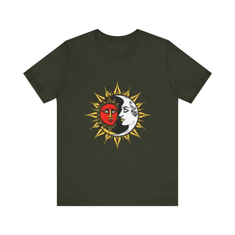 T-Shirt mit himmlisch-mystischem Motiv: Sonne und Mond, heitere Gesichter, himmlisches Geschenk Bild 8