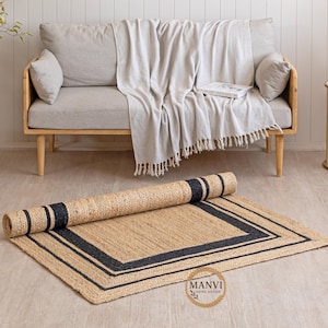 Handgemaakt jute loper, natuurlijke vezels, boho boerderijdecor, aangepast formaat