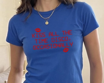 Kiss All The Time Disco Occasionally Baby Tee, Retro Disco Ball Baby Tee, Music Quote Baby Tee