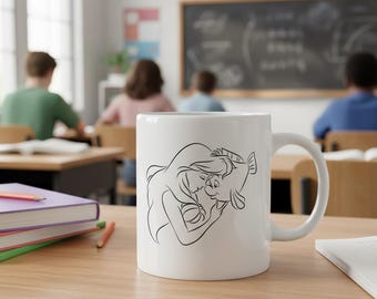 Tazza con motivo a sirena e pesce / 11 oz in ceramica Ariel e Flounder