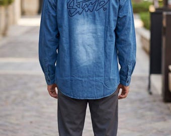 Oversized denimshirt heren | Baggy Fit Streetwear-stijl blauw (app)