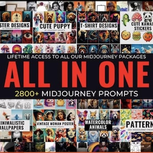 Midjourney Prompts, 2800+ Digital Art Bundle for Posters, Patterns and Stickers