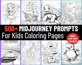 Midjourney Prompt Collection, 500+ Kids Coloring Pages Digital Download