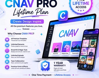 CANAV PRO Livstidsplan | Premiumåtkomst till designverktyg | Livstidsprenumeration | 1 års garanti | Digital produkt
