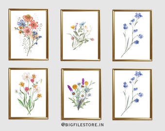 7 Wildflower Botanical Print Set: Gallery Wall Art (Digital Download)