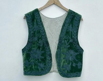 Hand Embroidered Suzani Vest | Boho Floral Cotton Waistcoat