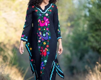 Embroidered Mexican Maxi Dress | Butterfly Sleeves, Latina Style, Maternity Friendly
