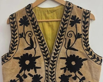 Hand Embroidered Suzani Vest | Boho Cotton Velvet Jacket