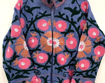 Embroidered Cotton tnt Suzani Jacket, Boho Ethnic Floral Short Coat