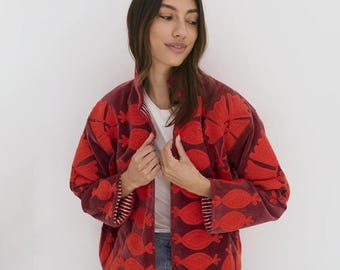Boho  Velvet Suzani Winter Short Jacket | Winter Handmade Jacket | Embroidered Jacket Coat | Velvet Jacket | Suzani Coat , Robe | One Size