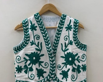 Hand Embroidered Suzani Vest | Boho Floral Cotton Waistcoat