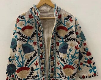 Handmade Suzani Embroidered TNT Jacket: Floral Boho Outerwear