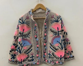 Handmade Suzani Embroidered TNT Jacket: Floral Boho Outerwear