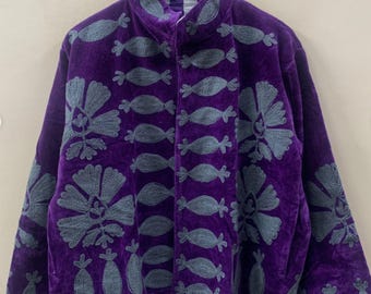 Embroidered Suzani velvet Jacket, Floral Open-Front Coat