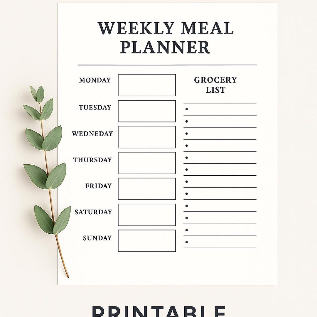 Weekly Meal Planner Printable | Minimalist Grocery List (US Letter PDF ...