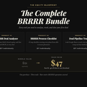 BRRRR Starter Bundle | Kalkulierbare Tabelle | Delft-Analysator + Checkliste + PI-Lieferant | Google Sheets