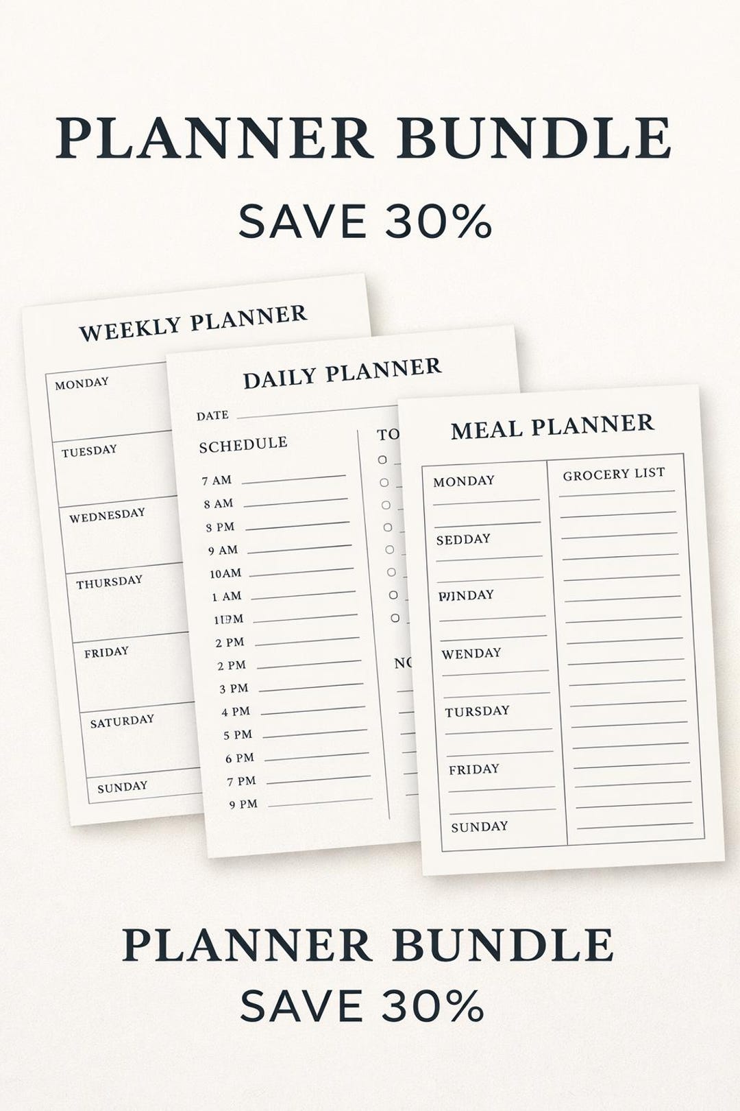 Minimalist Planner Bundle Printable | Weekly, Daily, Meal (PDF) - Etsy