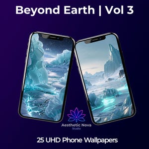 Beyond Earth Ice Tundra Phone Wallpapers, 25 Sci-Fi 6K Alien Landscapes (Digital Download)
