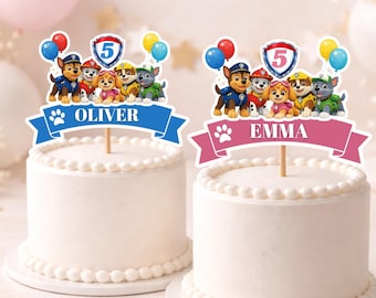 Editable Paw Puppy Birthday Cake Topper,  Party Decoration (Canva Template - Digital Download)