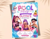 Kpop Pool Party Invitation, Editable Tween Girl Birthday Invite, Summer Canva Phone Invite Template (Digital Download)
