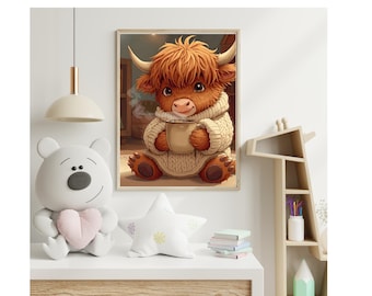 Baby Highland Cow Nursery Wall Art Digital Print